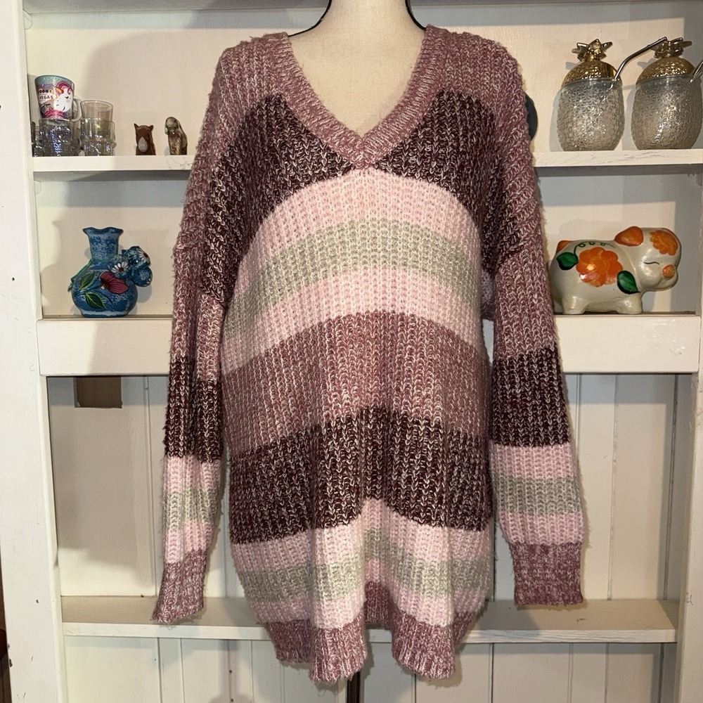Torrid 2 Pink‎ Striped Slouchy Knit Sweater Comfy Women